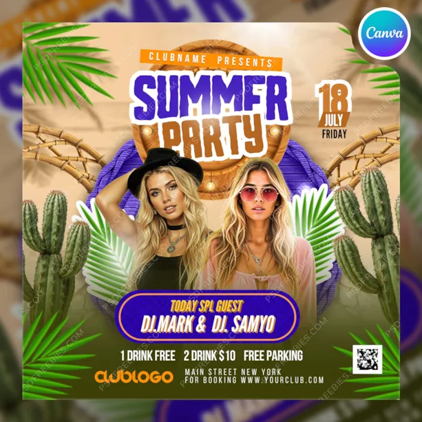 Summer Party Social Media Post Canva Template