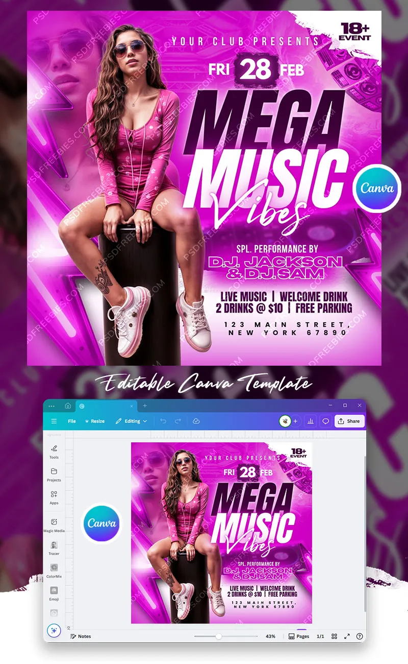 Mega Music Party Social Media Post Canva Template