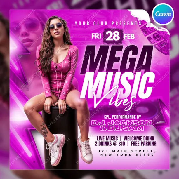 Mega Music Party Social Media Post Canva Template