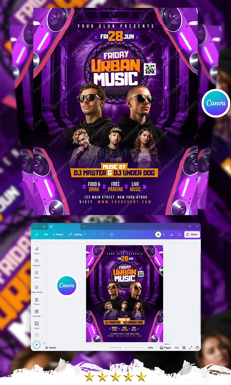Urban Night DJ Music Event Flyer Canva