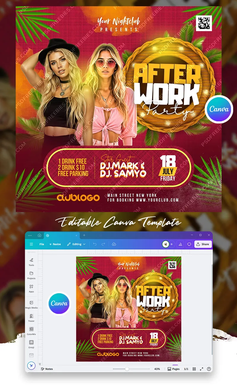 Summer After Work Party Post Canva Template