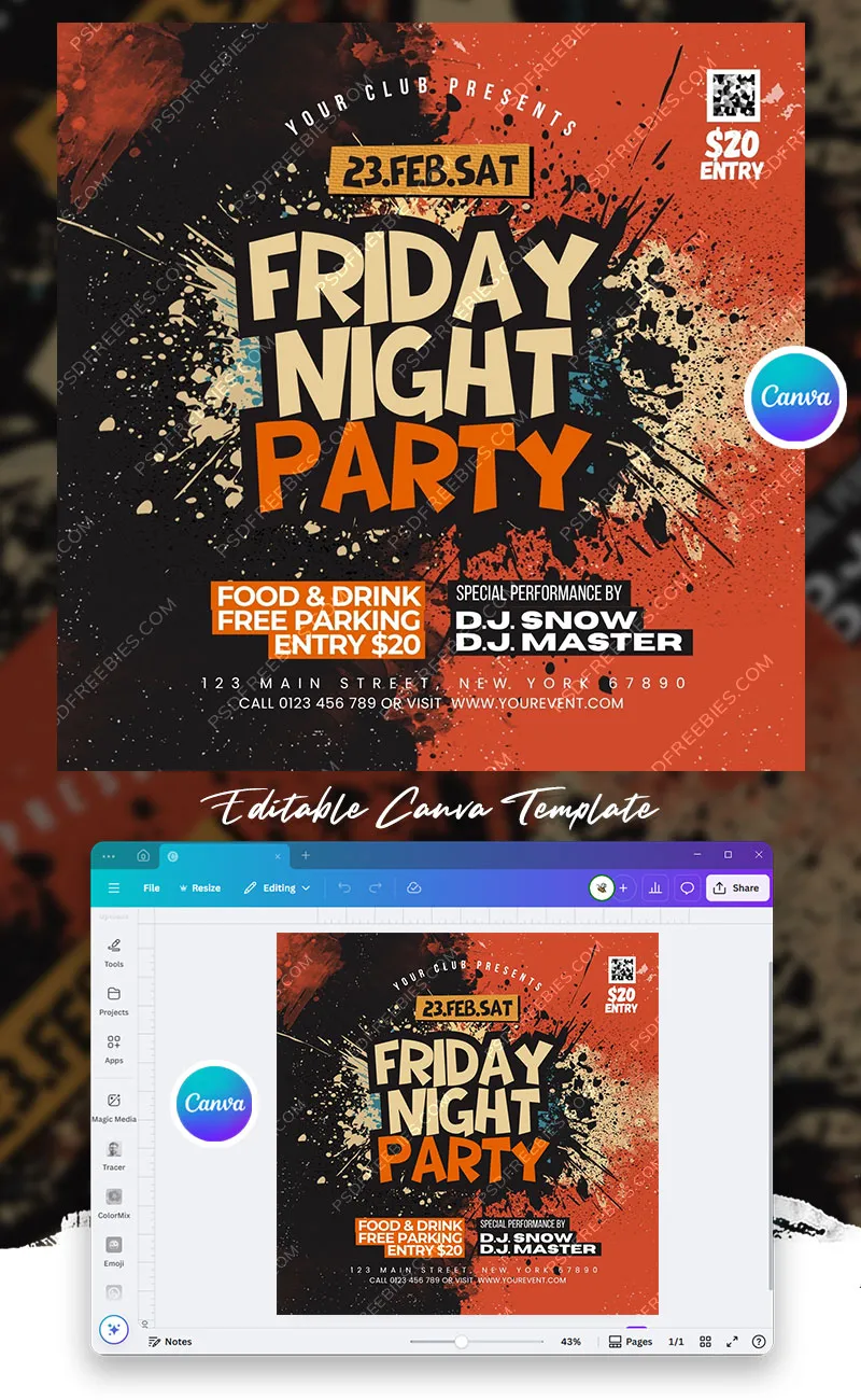 Editable Friday Night Party Post Canva Template
