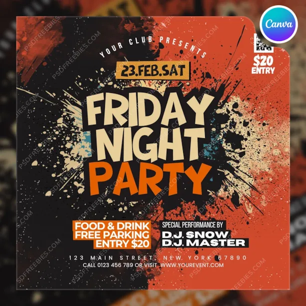 Editable Friday Night Party Post Canva Template