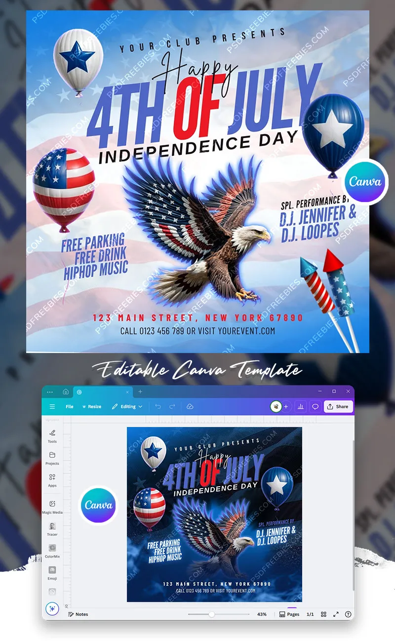Editable 4th Of July Event Invitation Post Canva Template