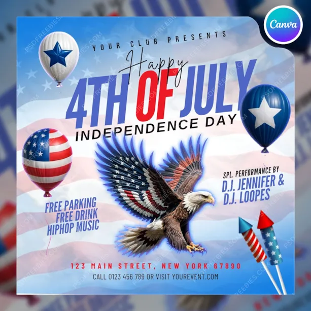 Editable 4th Of July Event Invitation Post Canva Template