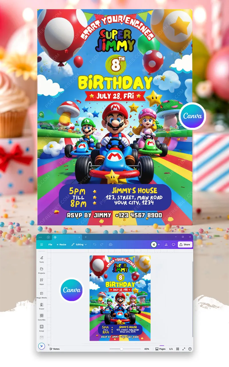 Editable Video Game Adventure Birthday Invitation Canva Template