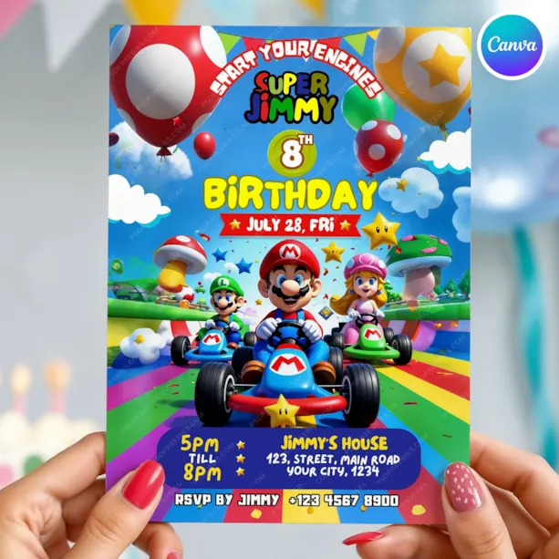 Editable Video Game Adventure Birthday Invitation Canva Template
