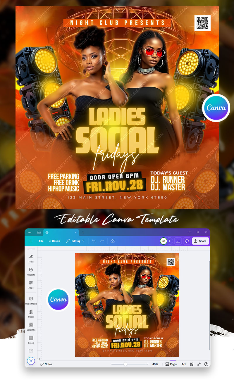 Friday Night Ladies Club Party Social Media Flyer Canva