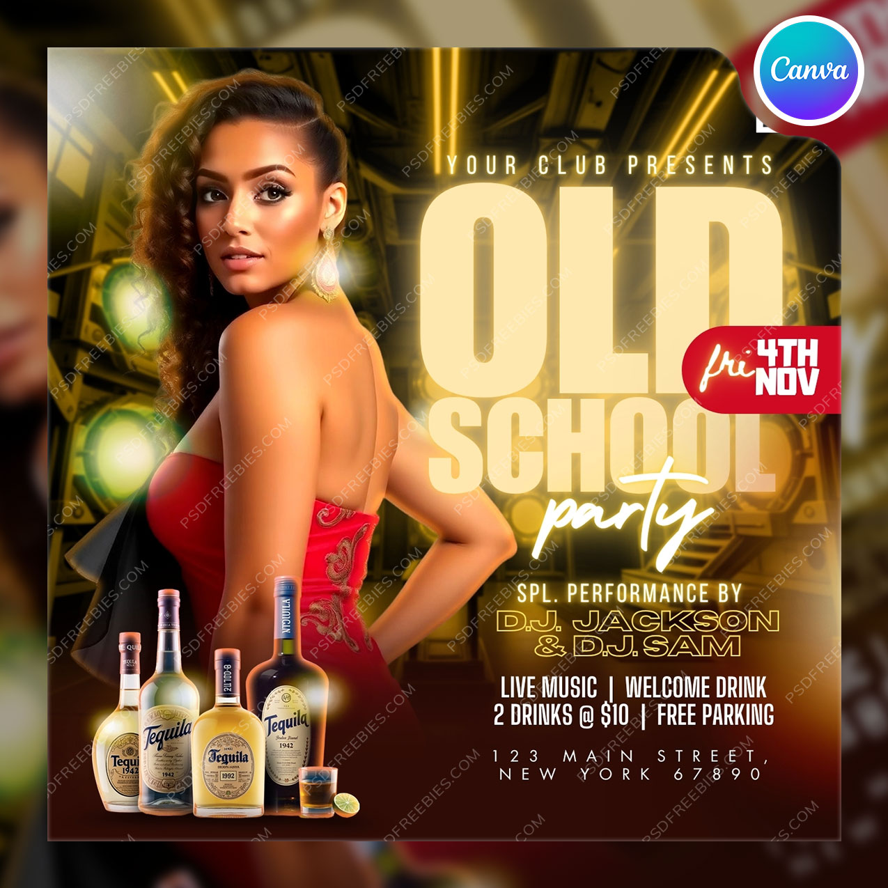 Editable Old School Night Club Social Media Flyer Canva