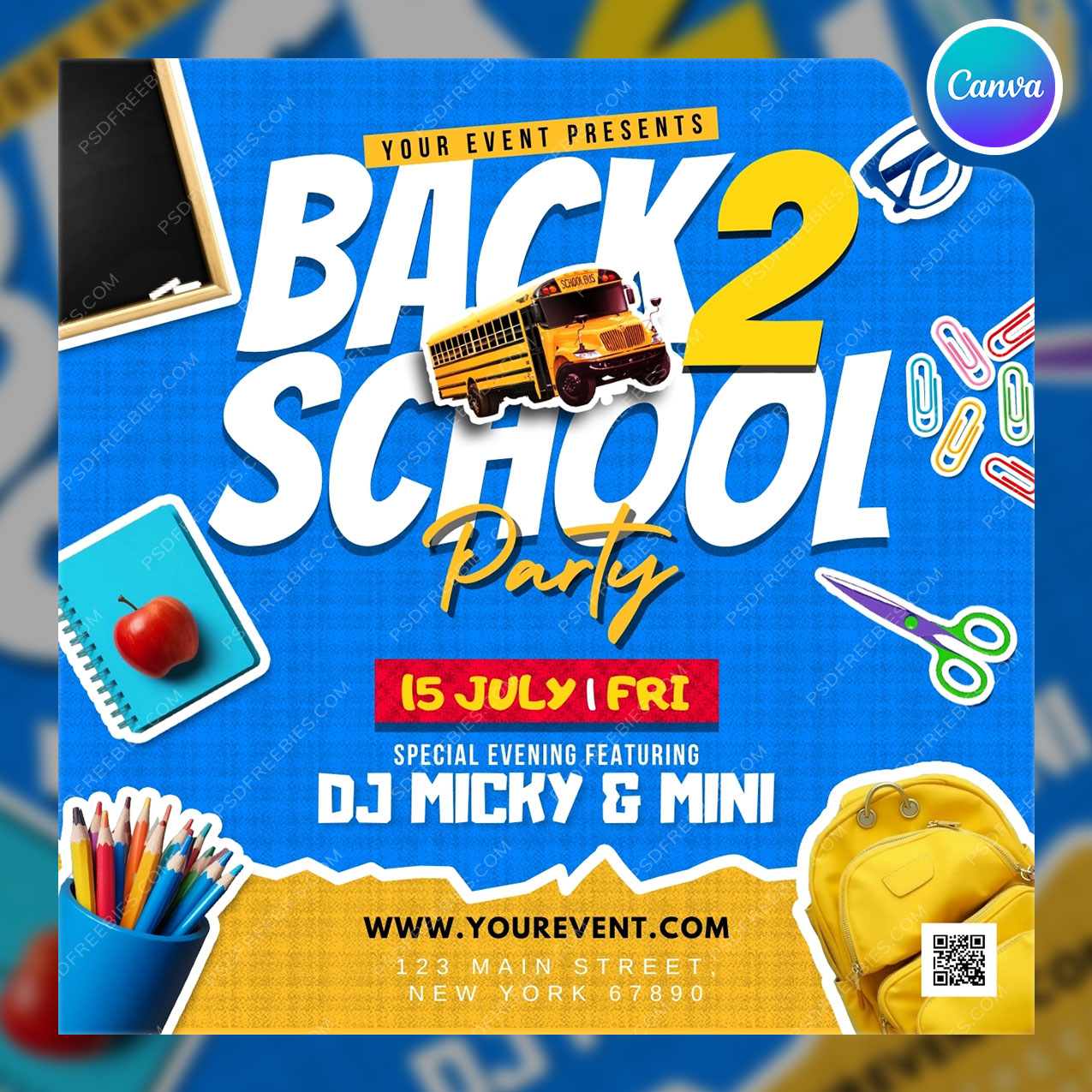 Back 2 School Party Social Media Flyer Canva