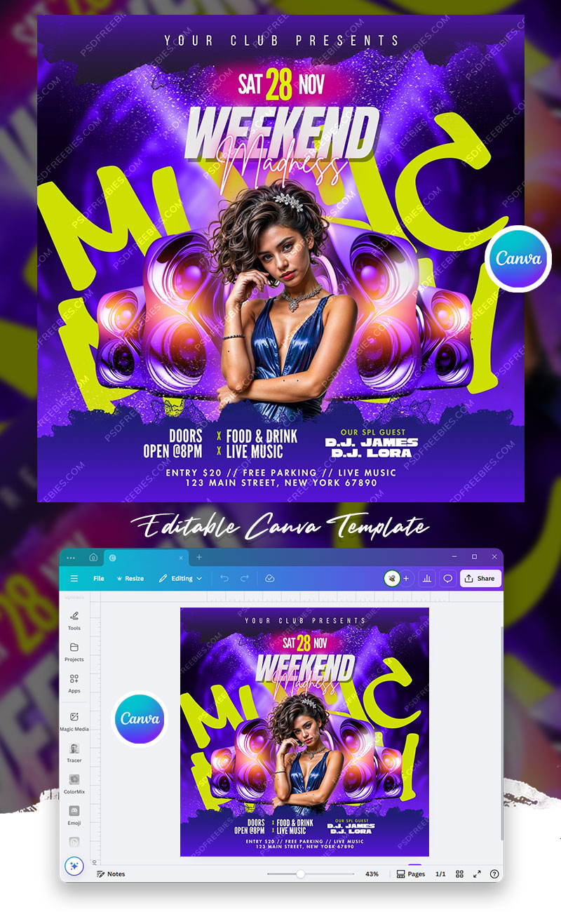 Club Weekend Party Social Media Flyer Design Canva