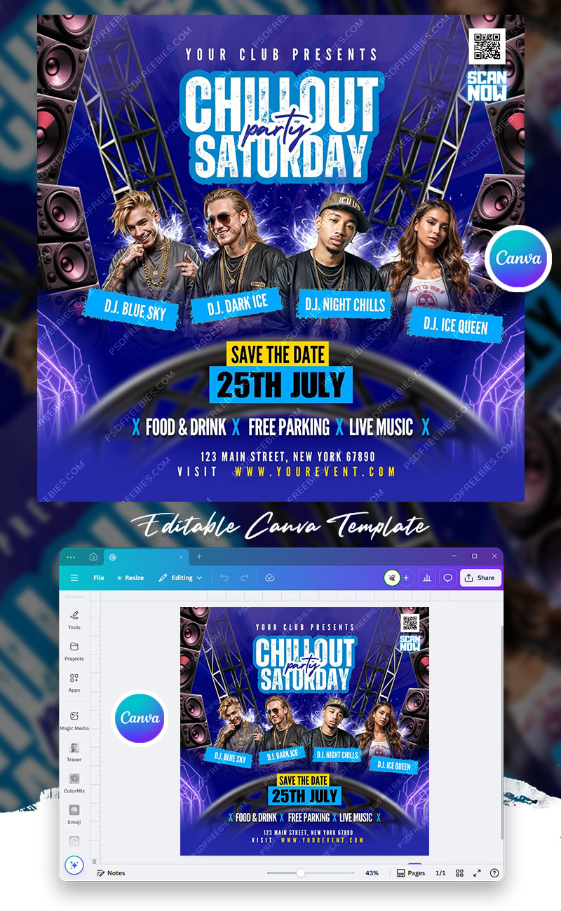 Chillout Weekend Club Party Social Media Flyer Canva