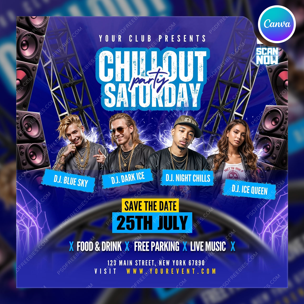Chillout Weekend Club Party Social Media Flyer Canva