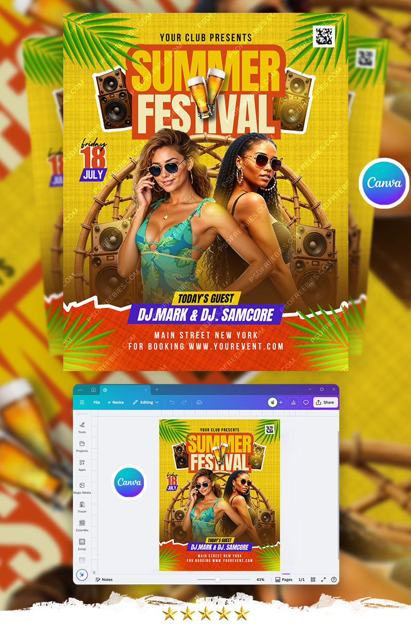 Editable Summer Music Festival Flyer Canva Template