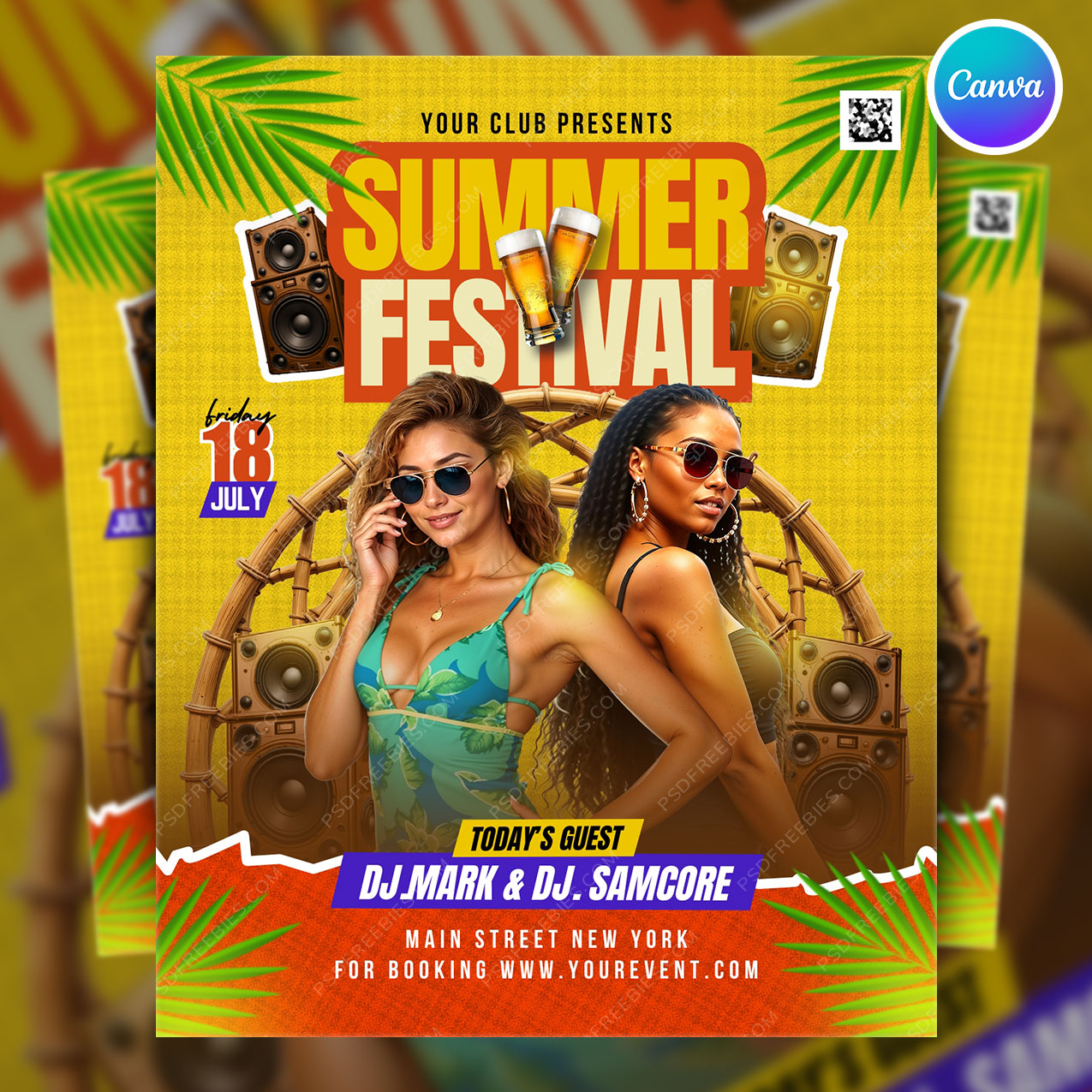 Editable Summer Music Festival Flyer Canva Template