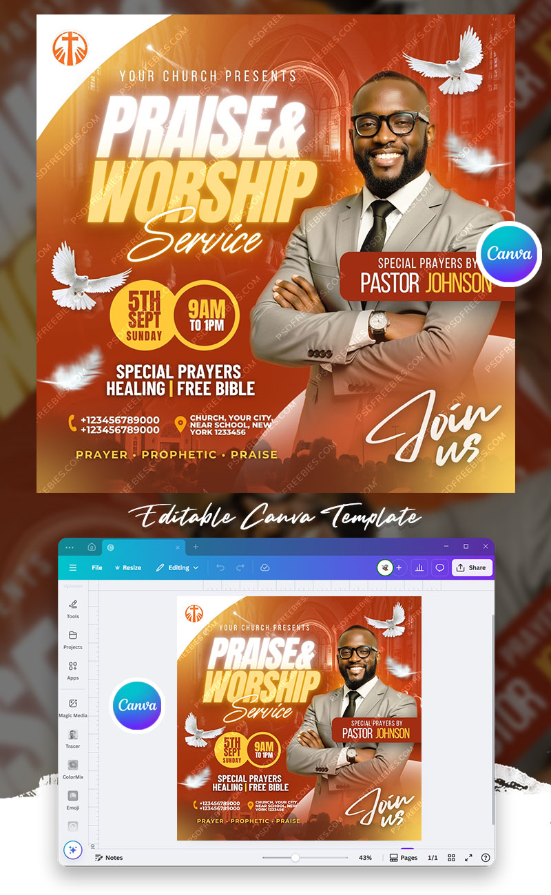 Sunday Worship Church Flyer Canva Template