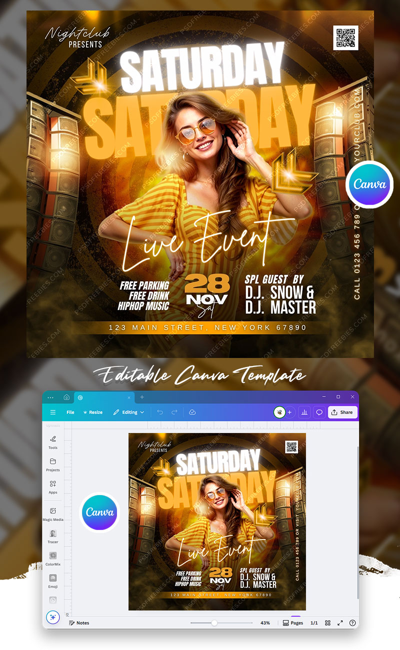 Weekend DJ Night club Party Social Media Flyer Canva