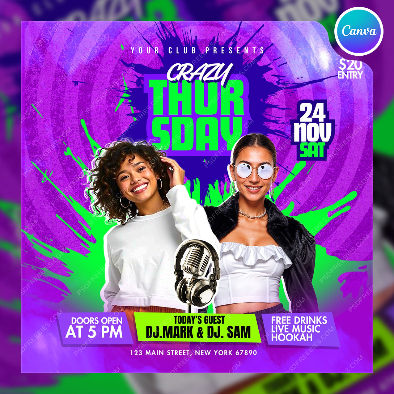 Crazy Thursday Night Party Social Media Flyer Canva