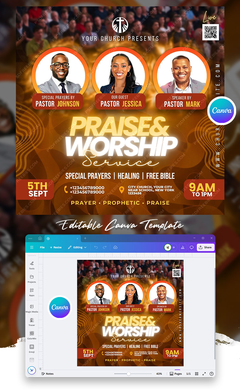 Editable Church Social Media Flyer Canva Template