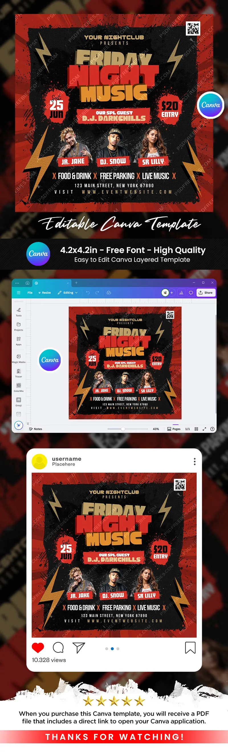 Friday Live Music Event Post Canva Template