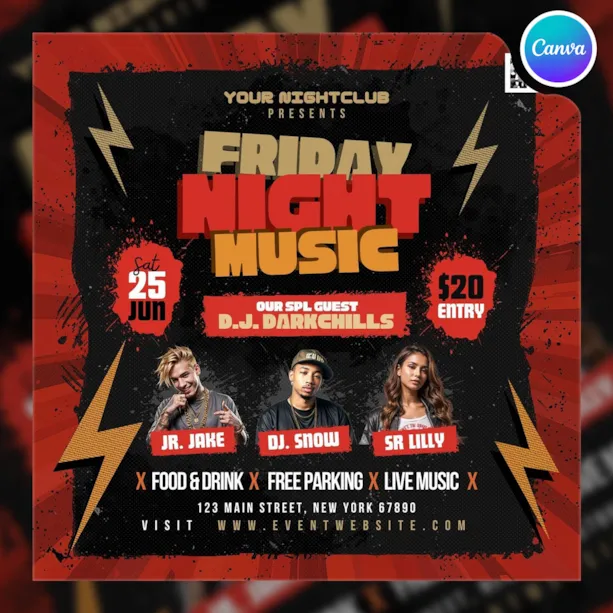 Friday Live Music Event Post Canva Template
