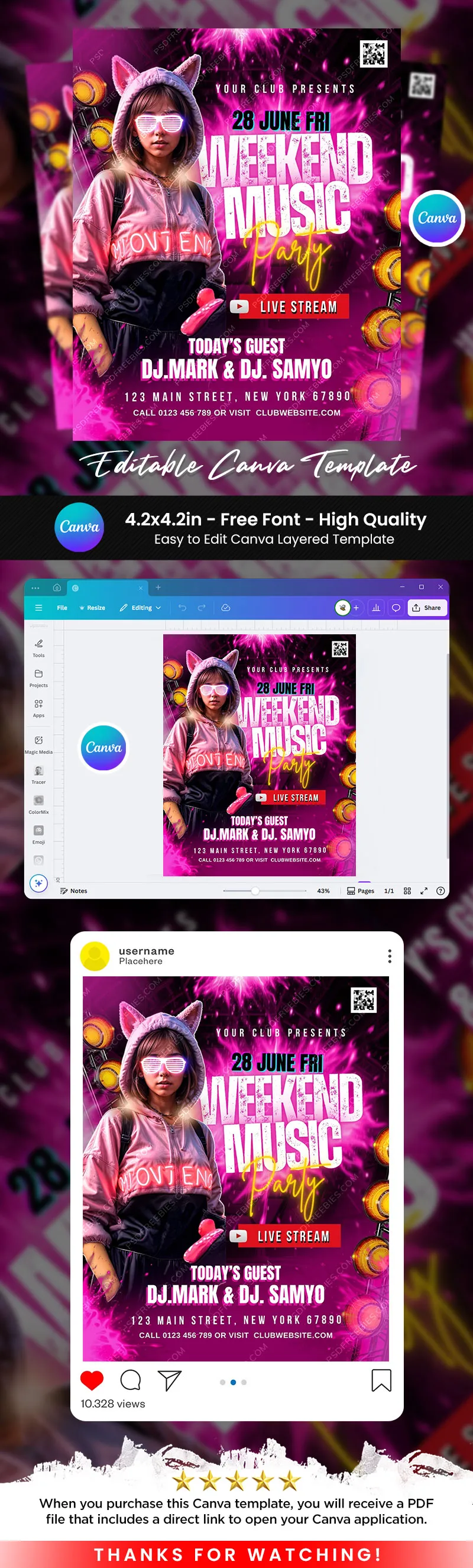 Weekend Music Club Party Flyer Canva Template