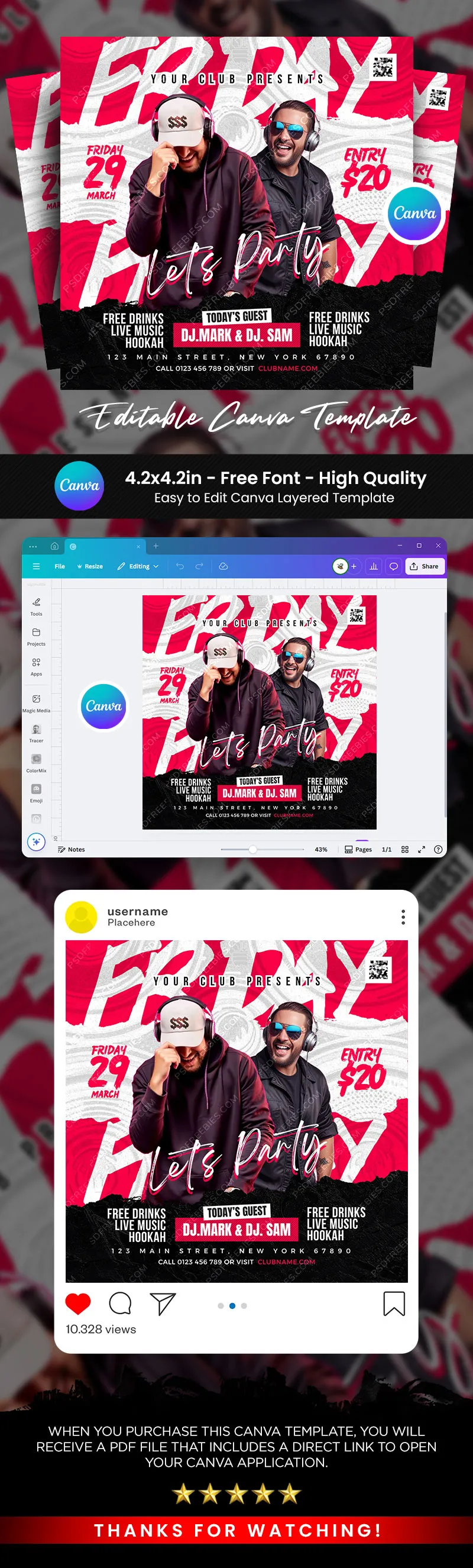 Weekend DJ Music Party Social Media Post Canva Template