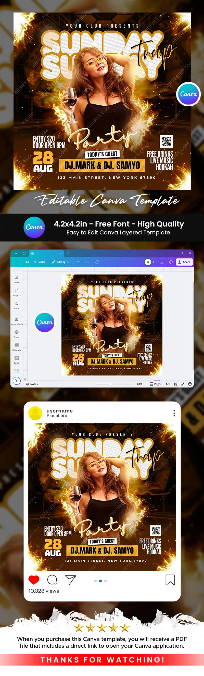 Sunday Club Party Social Media Post Canva Template