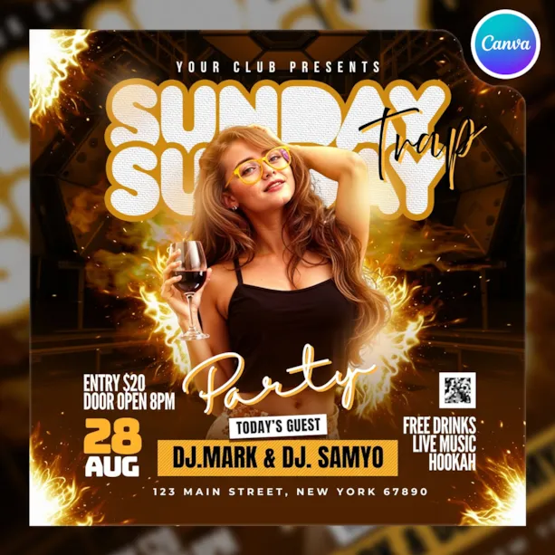 Sunday Club Party Social Media Post Canva Template