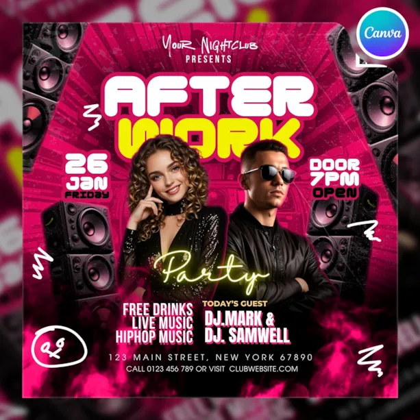 After Work Night Party Canva Flyer Template