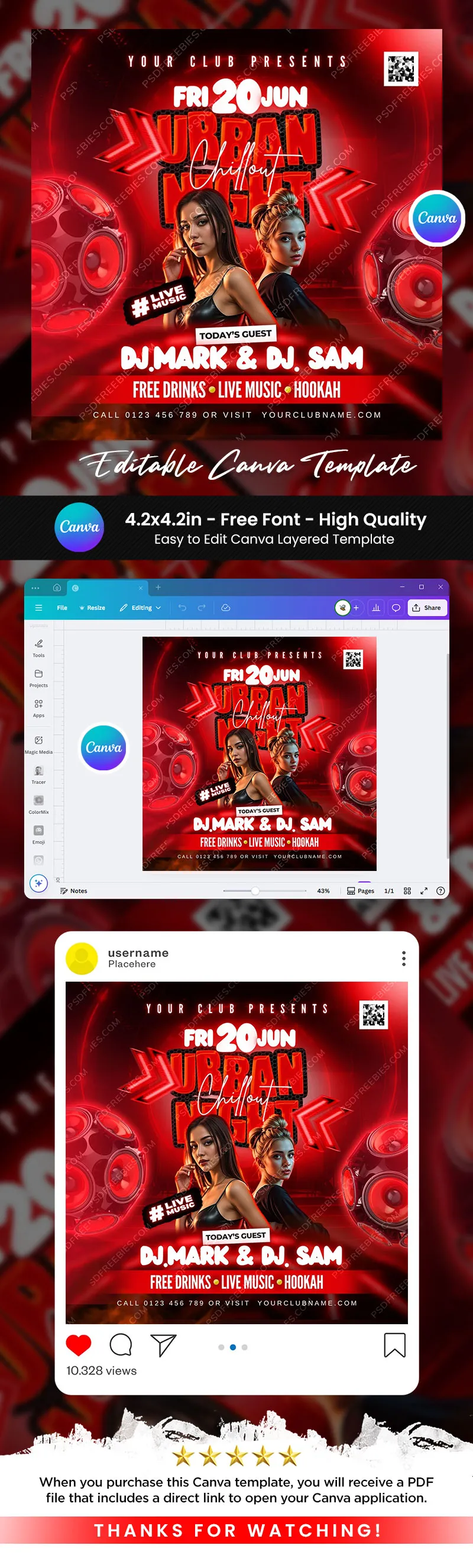 Club DJ Party Social Media Post Canva Template
