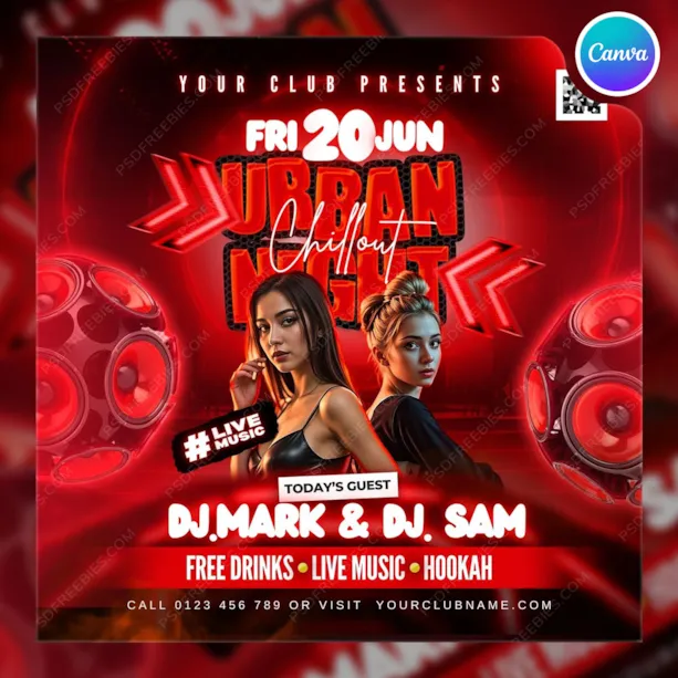 Club DJ Party Social Media Post Canva Template
