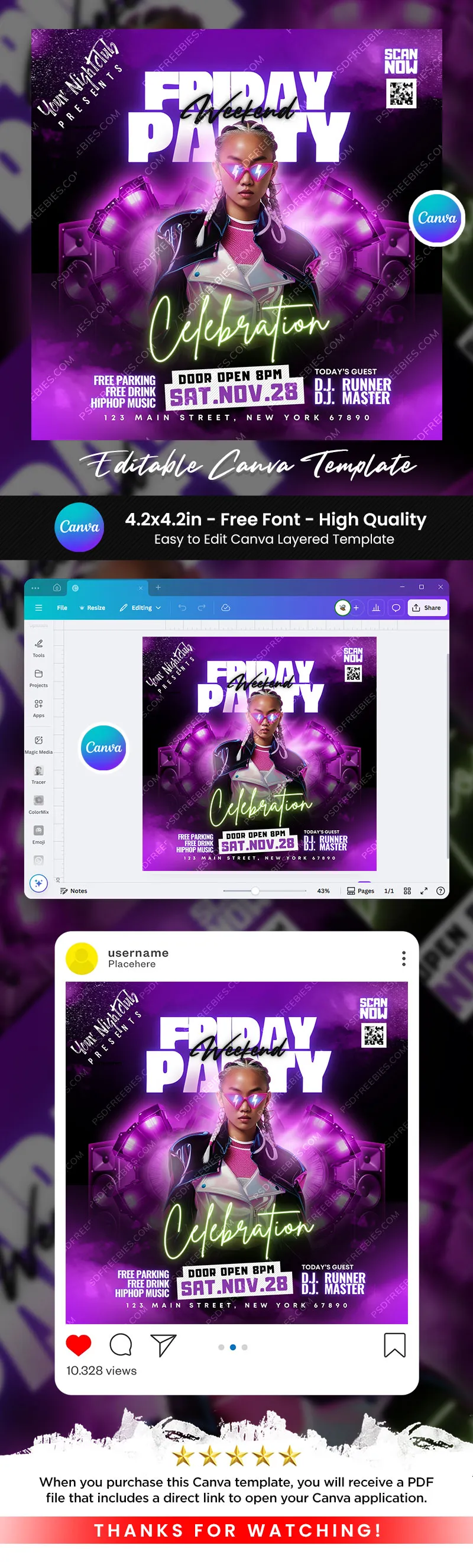 Weekend Club Party Social Media Post Canva Template