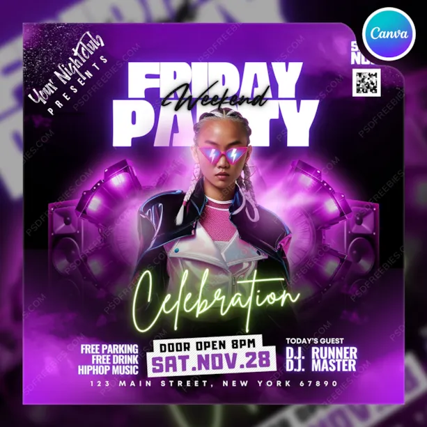 Weekend Club Party Social Media Post Canva Template