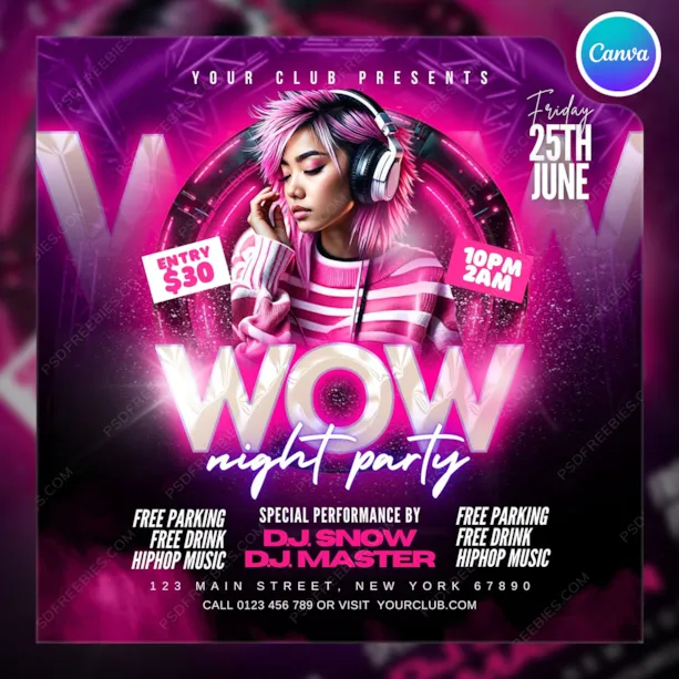 Neon Club Party Social Media Post Canva Template