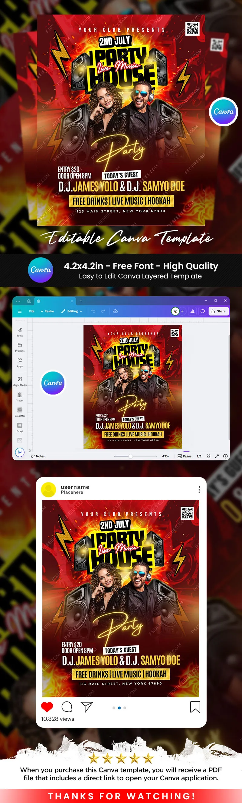 Live DJ Music Party Flyer Canva Template