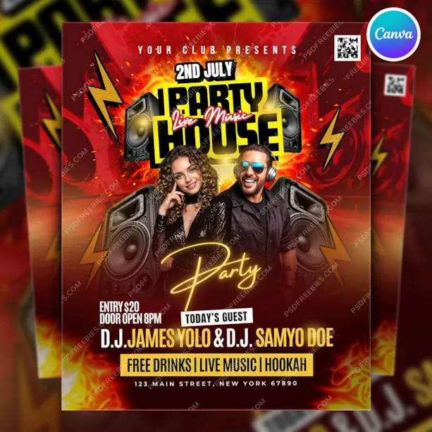 Live DJ Music Party Flyer Canva Template