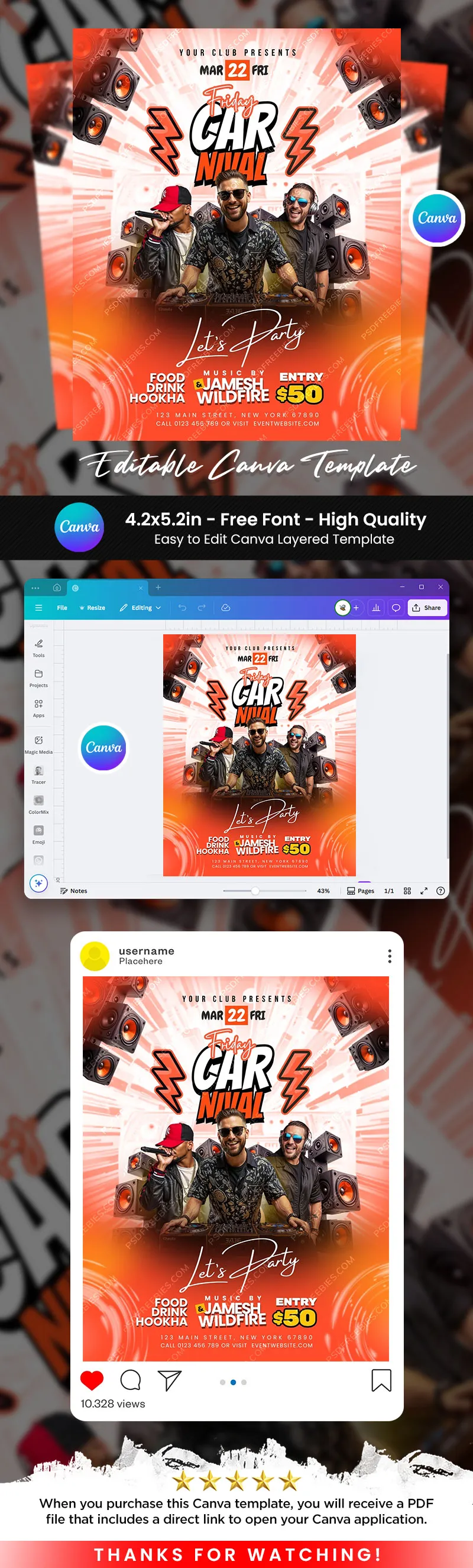 Friday Music Carnival Flyer Canva Template