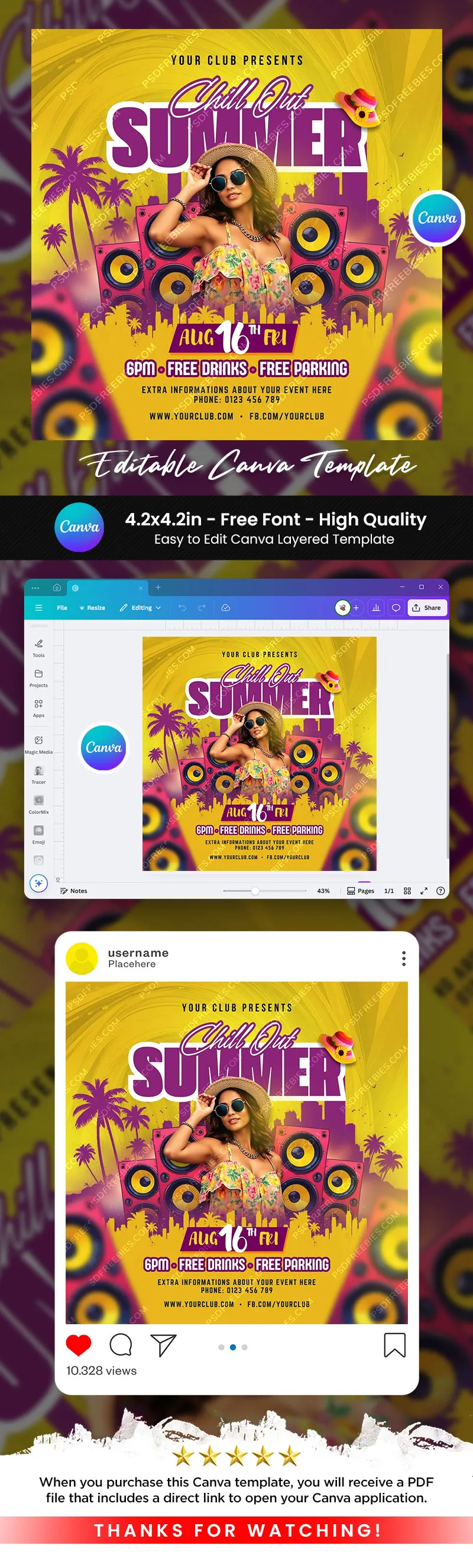 Editable Summer Party Post Canva Template