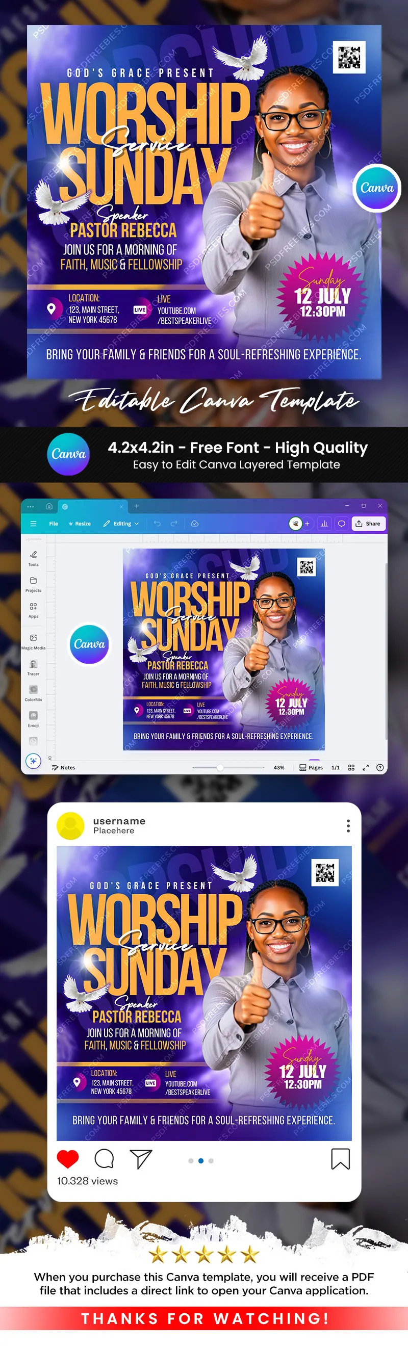 Sunday Church Worship Social Media Post Canva