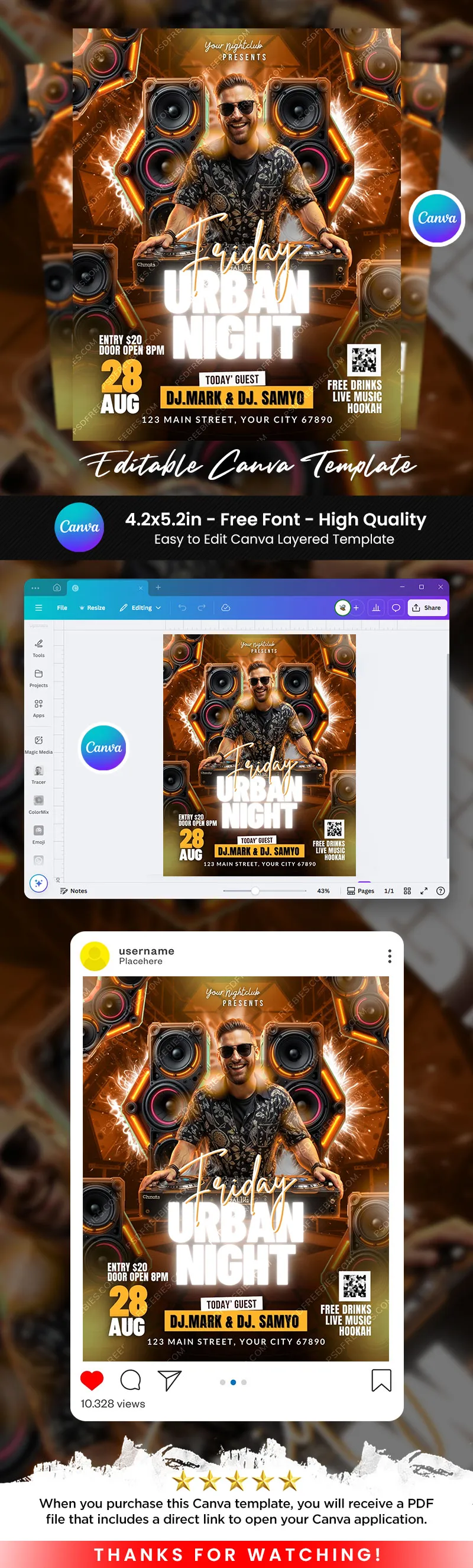 Friday Urban Night Party Flyer Canva Template