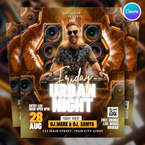 Friday Urban Night Party Flyer Canva Template