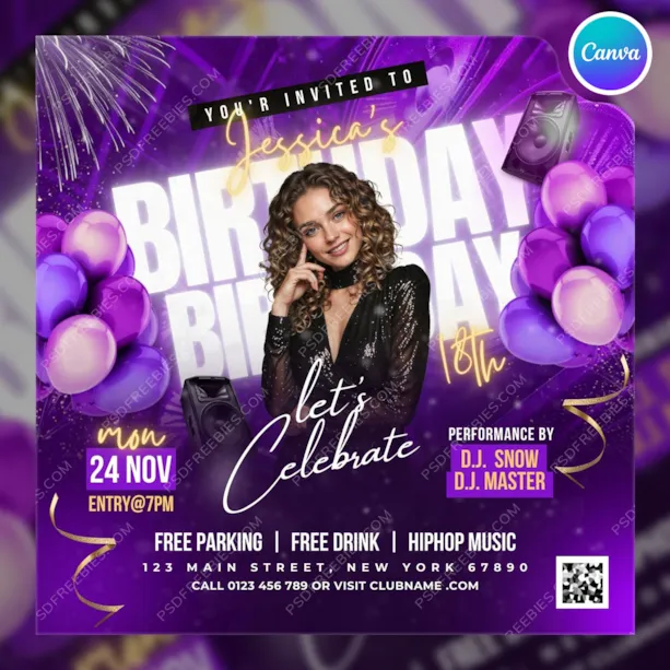 Editable Birthday Party Invitation Canva Template
