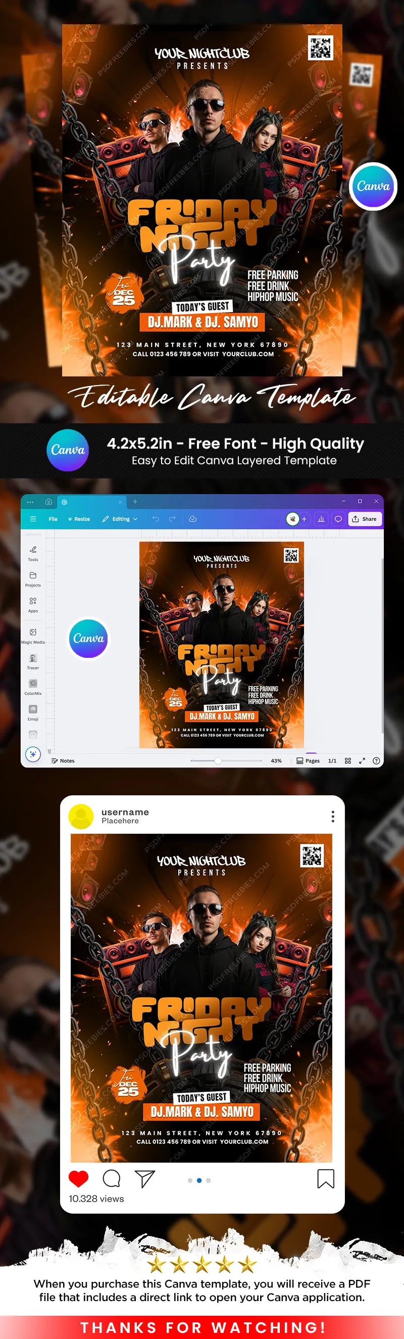 Friday DJ Music Party Flyer Canva Template