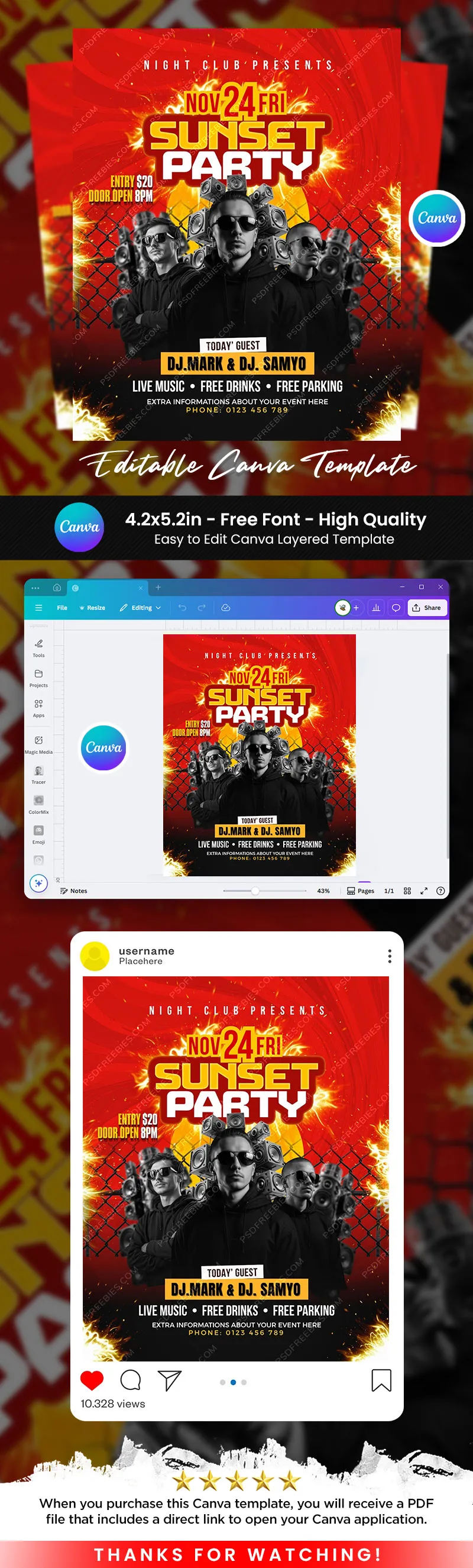Editable Club DJ Event Party Flyer Canva Template