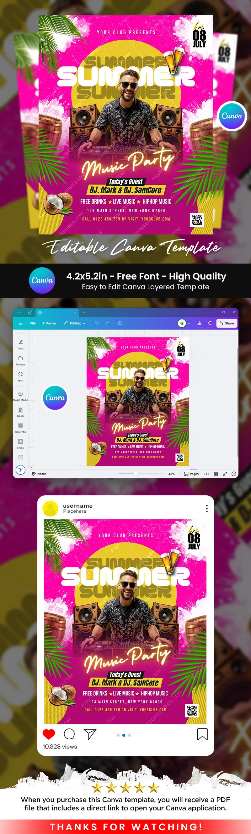 Summer Music Party Flyer Canva Template