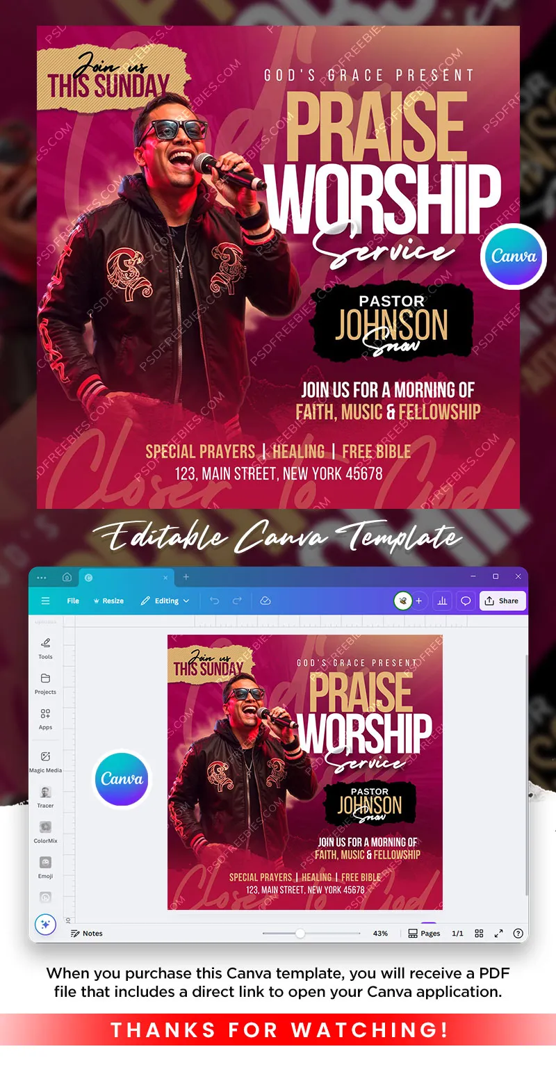 Church Worship Social Media Post Canva Template