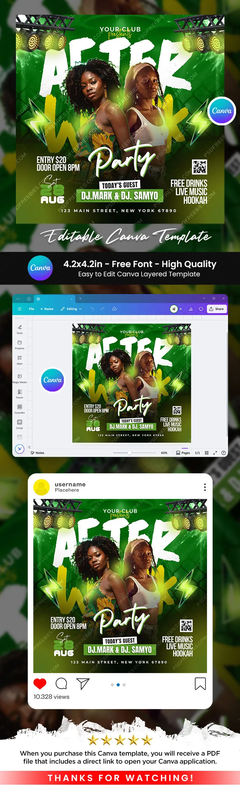 After Work DJ Music Party Post Canva Template