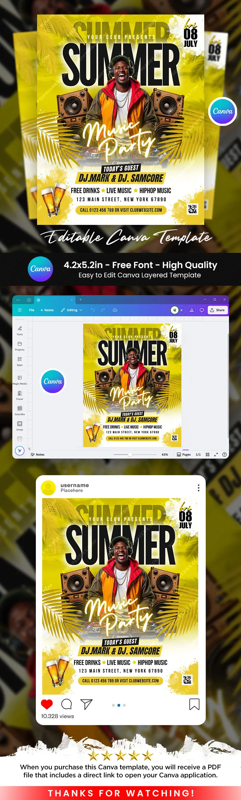 Editable Summer Party Flyer Canva Template