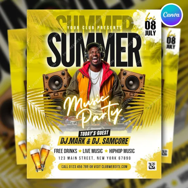 Editable Summer Party Flyer Canva Template